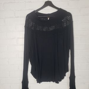 Free People Lace Trim Thermal Black Sweater